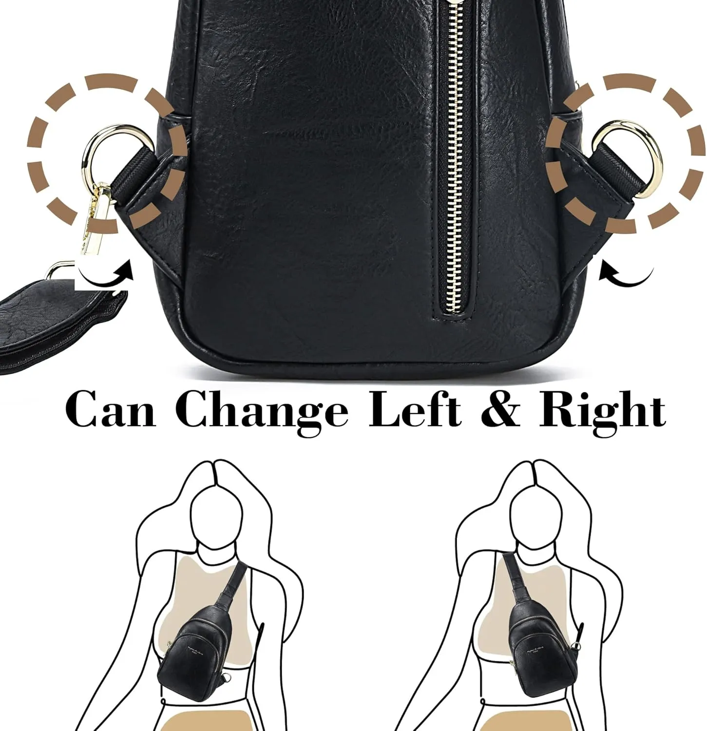 INICAT Crossbody Sling Bags Fanny Packs Leather Purses Chest Bag for Women