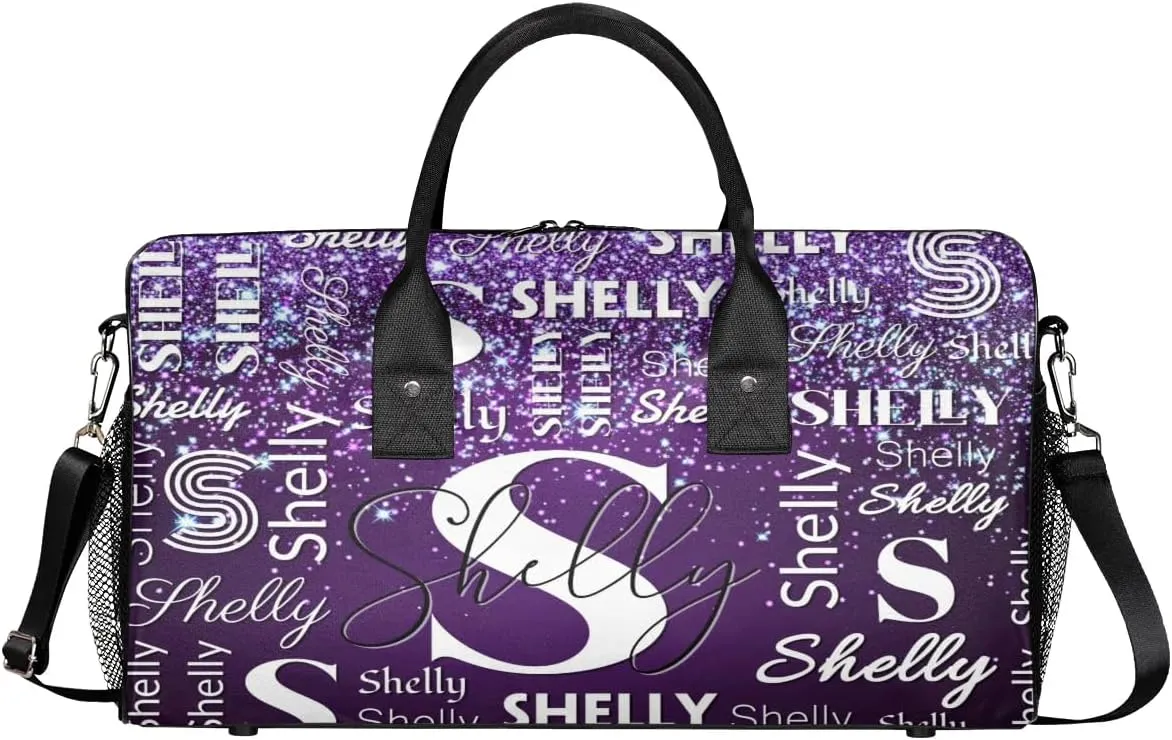 Initial Duffle Bag Personalized Travel Sports Duffel Bag Custom Name Weekender Overnight Bag Foldable Gym Bag Travel Dance Gymnastics Duffel Tote Bag Dark Purple