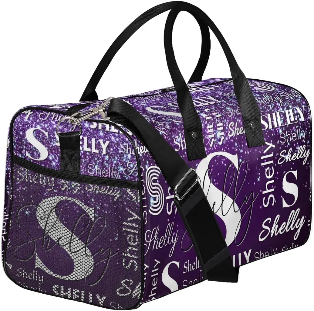 Initial Duffle Bag Personalized Travel Sports Duffel Bag Custom Name Weekender Overnight Bag Foldable Gym Bag Travel Dance Gymnastics Duffel Tote Bag Dark Purple