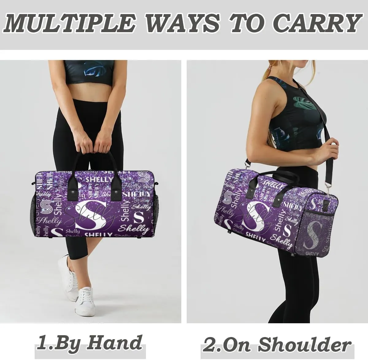 Initial Duffle Bag Personalized Travel Sports Duffel Bag Custom Name Weekender Overnight Bag Foldable Gym Bag Travel Dance Gymnastics Duffel Tote Bag Dark Purple