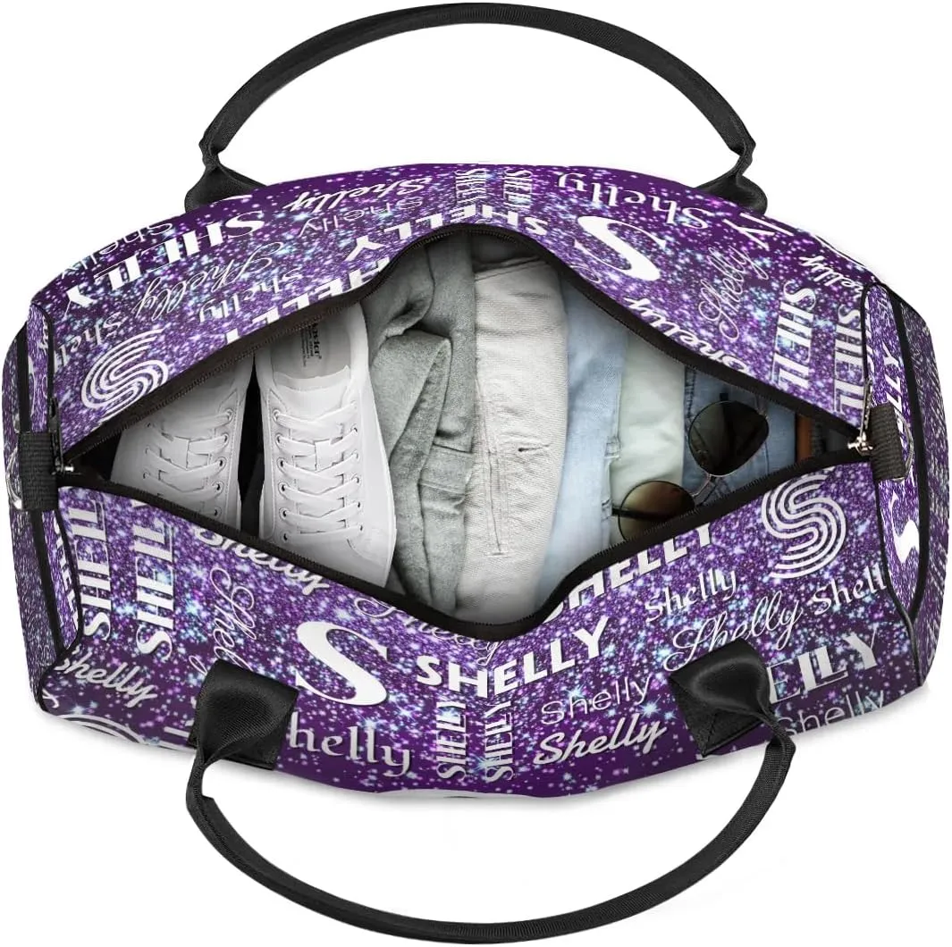 Initial Duffle Bag Personalized Travel Sports Duffel Bag Custom Name Weekender Overnight Bag Foldable Gym Bag Travel Dance Gymnastics Duffel Tote Bag Dark Purple