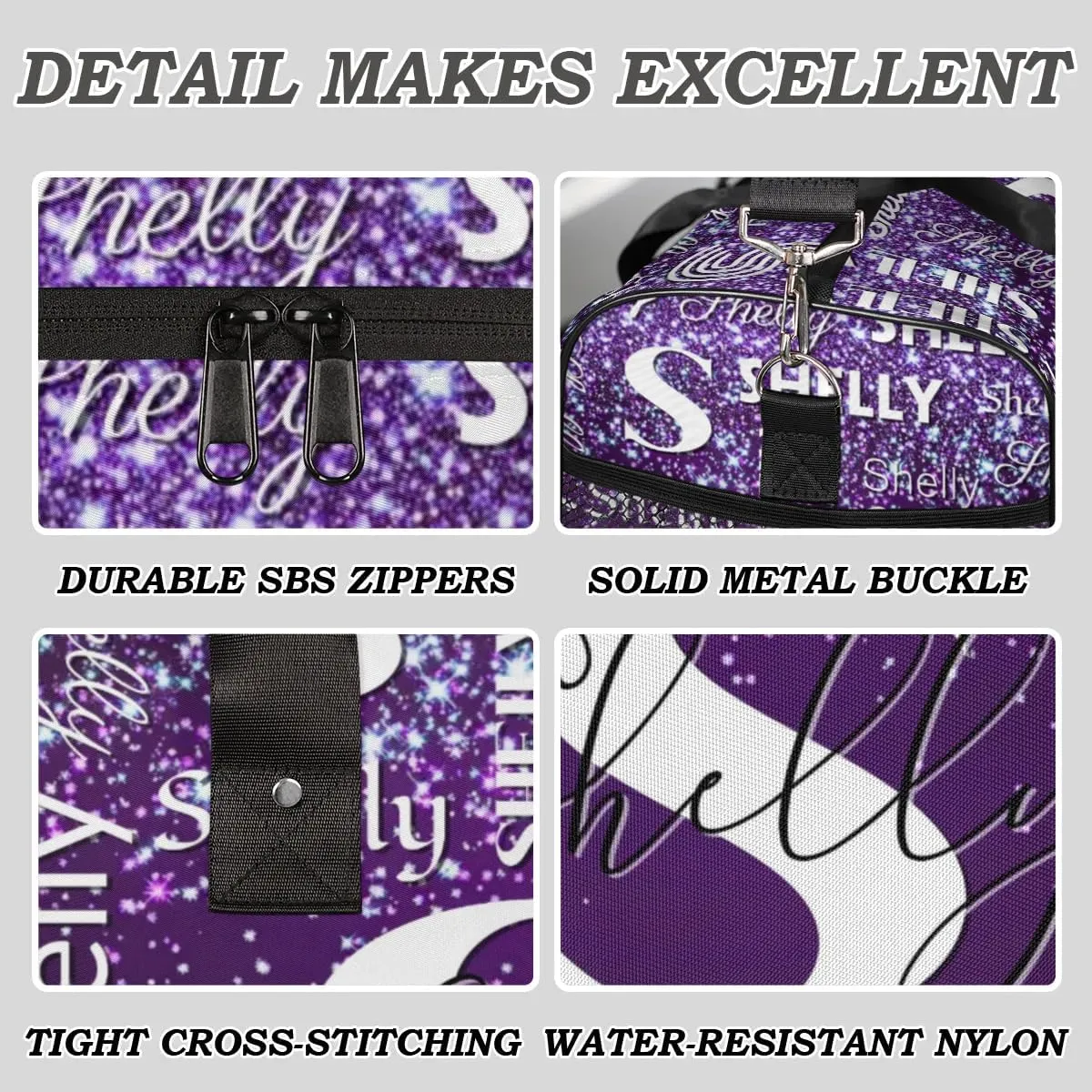 Initial Duffle Bag Personalized Travel Sports Duffel Bag Custom Name Weekender Overnight Bag Foldable Gym Bag Travel Dance Gymnastics Duffel Tote Bag Dark Purple