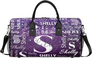 Initial Duffle Bag Personalized Travel Sports Duffel Bag Custom Name Weekender Overnight Bag Foldable Gym Bag Travel Dance Gymnastics Duffel Tote Bag Dark Purple