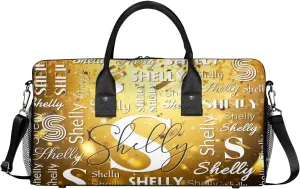 Initial Duffle Bag Personalized Travel Sports Duffel Bag Custom Name Weekender Overnight Bag Foldable Gym Bag Travel Dance Gymnastics Duffel Tote Bag Gold Glitter
