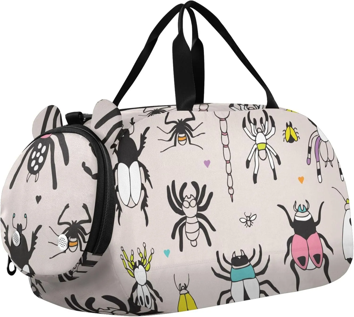 Insects Bugs Spiders Beetles Sports Duffle Bag for Girls Boys, Gym Bag with Shoe Compartment, Kids Travel Overnight Weekender Shoulder Bag