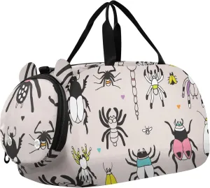 Insects Bugs Spiders Beetles Sports Duffle Bag for Girls Boys, Gym Bag with Shoe Compartment, Kids Travel Overnight Weekender Shoulder Bag
