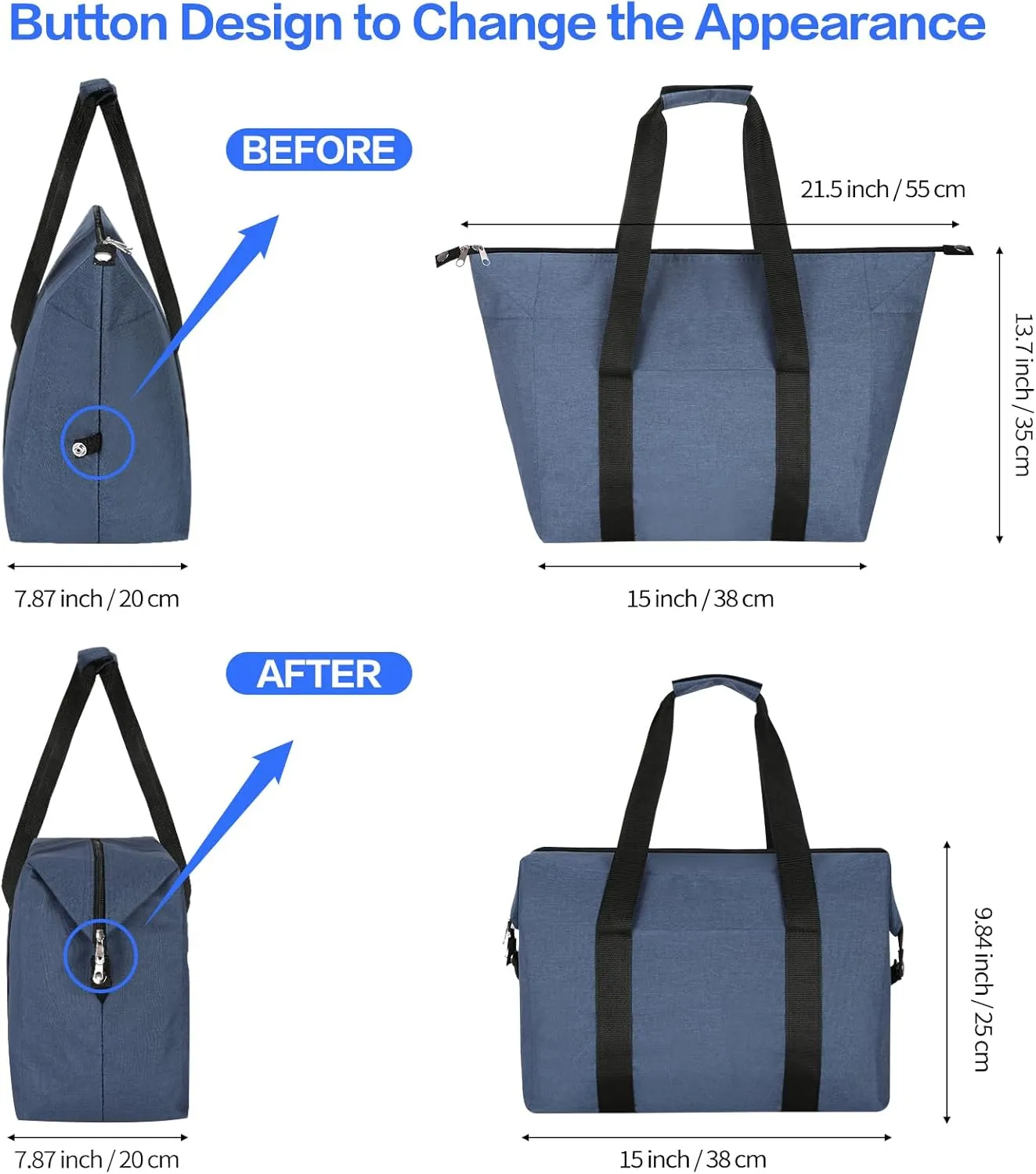 Insulated Cooler Bag - Reusable, Collapsible Cooler Grocery Bag, Thermal Foam Insulation for Hot/Cold Food, Ideal for Delivery, Travel,Beach and Picnics
