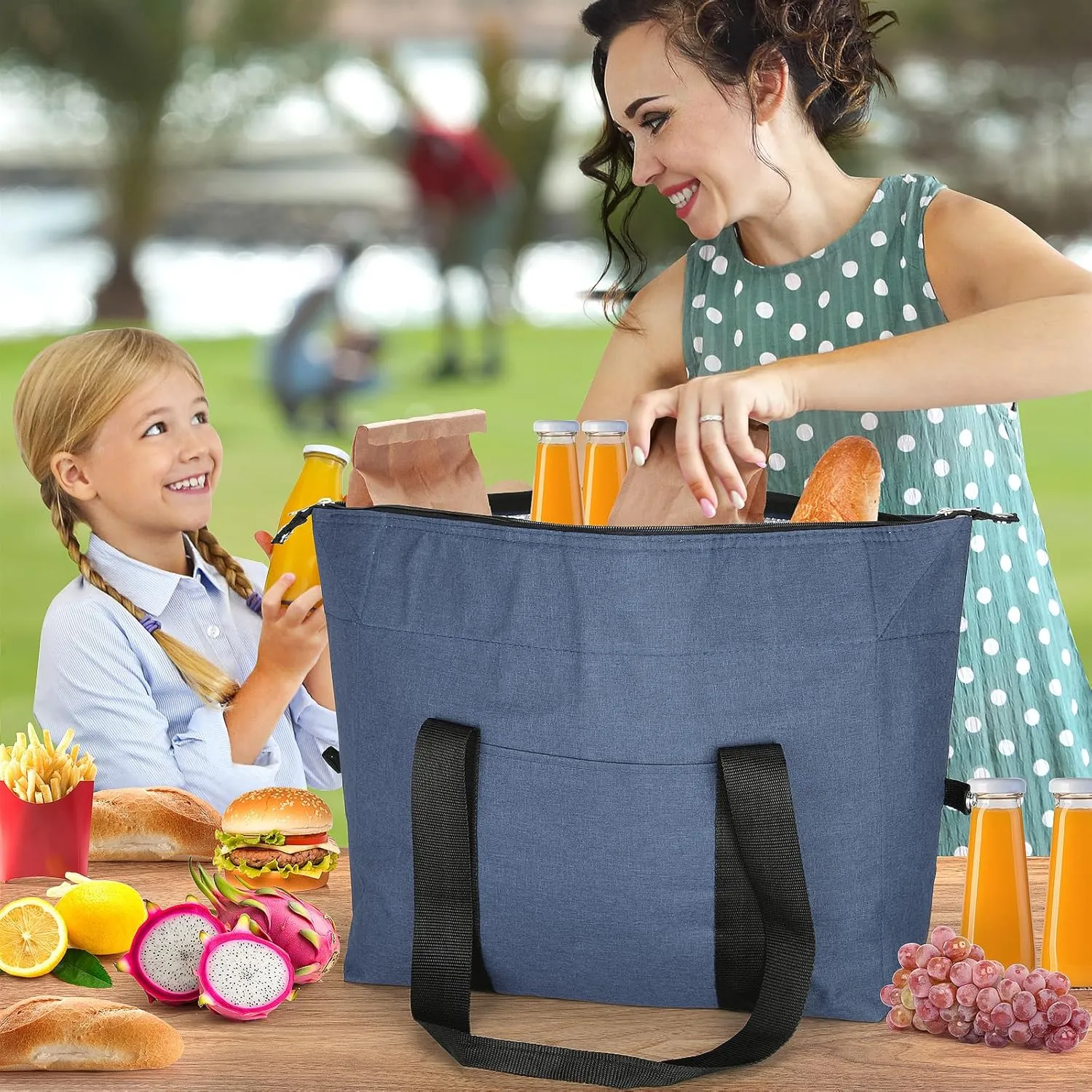 Insulated Cooler Bag - Reusable, Collapsible Cooler Grocery Bag, Thermal Foam Insulation for Hot/Cold Food, Ideal for Delivery, Travel,Beach and Picnics