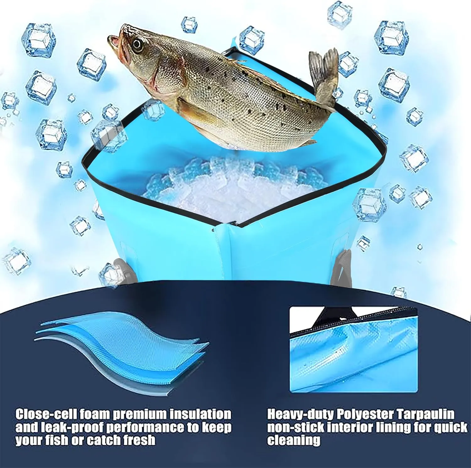 Insulated Fish Bag Cooler for Fishing 40x17 47x17Inches,Kill Bag with Drain Valve