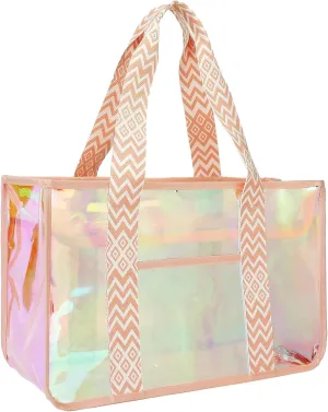 Iridescent Clear Beach Bag for Women, Large Pool Tote Cruise Vacation Essentials - Waterproof, Zipper Closure