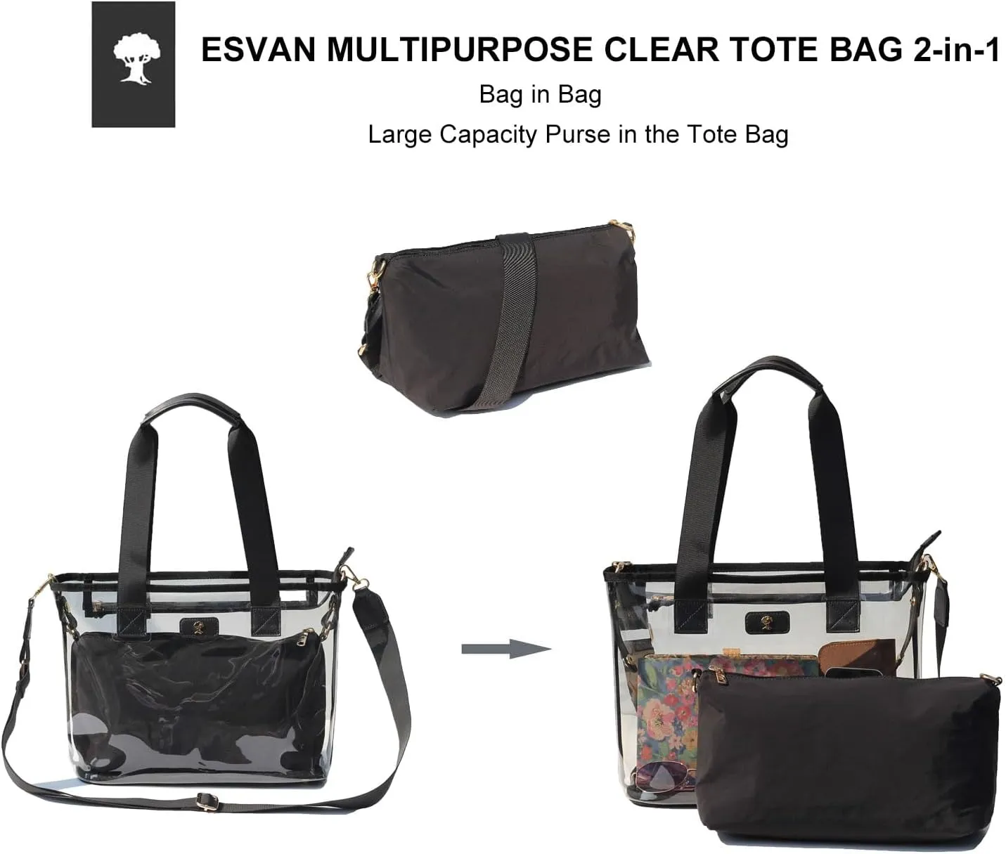 Iridescent Soap Bubble Clear Tote Bag – Stadium Approved with Bag-in-Bag Shoulder Design for Concerts, Beaches, Events
