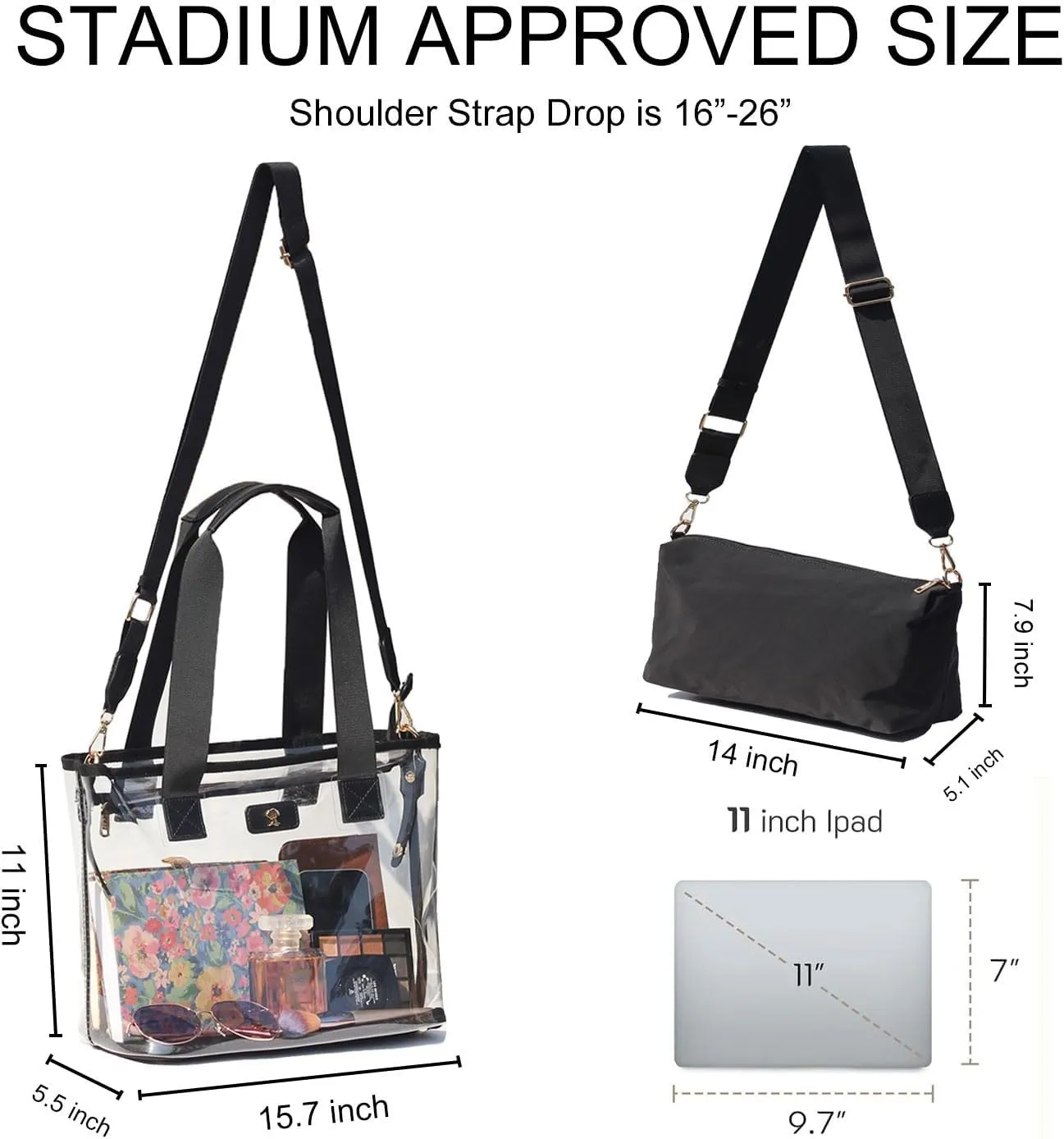 Iridescent Soap Bubble Clear Tote Bag – Stadium Approved with Bag-in-Bag Shoulder Design for Concerts, Beaches, Events
