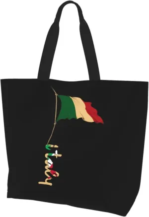 Italy Canvas Tote Bag Italy Flag Shoulder Bag Italian Casual Grocery Bags Flag Bag for Outdoor