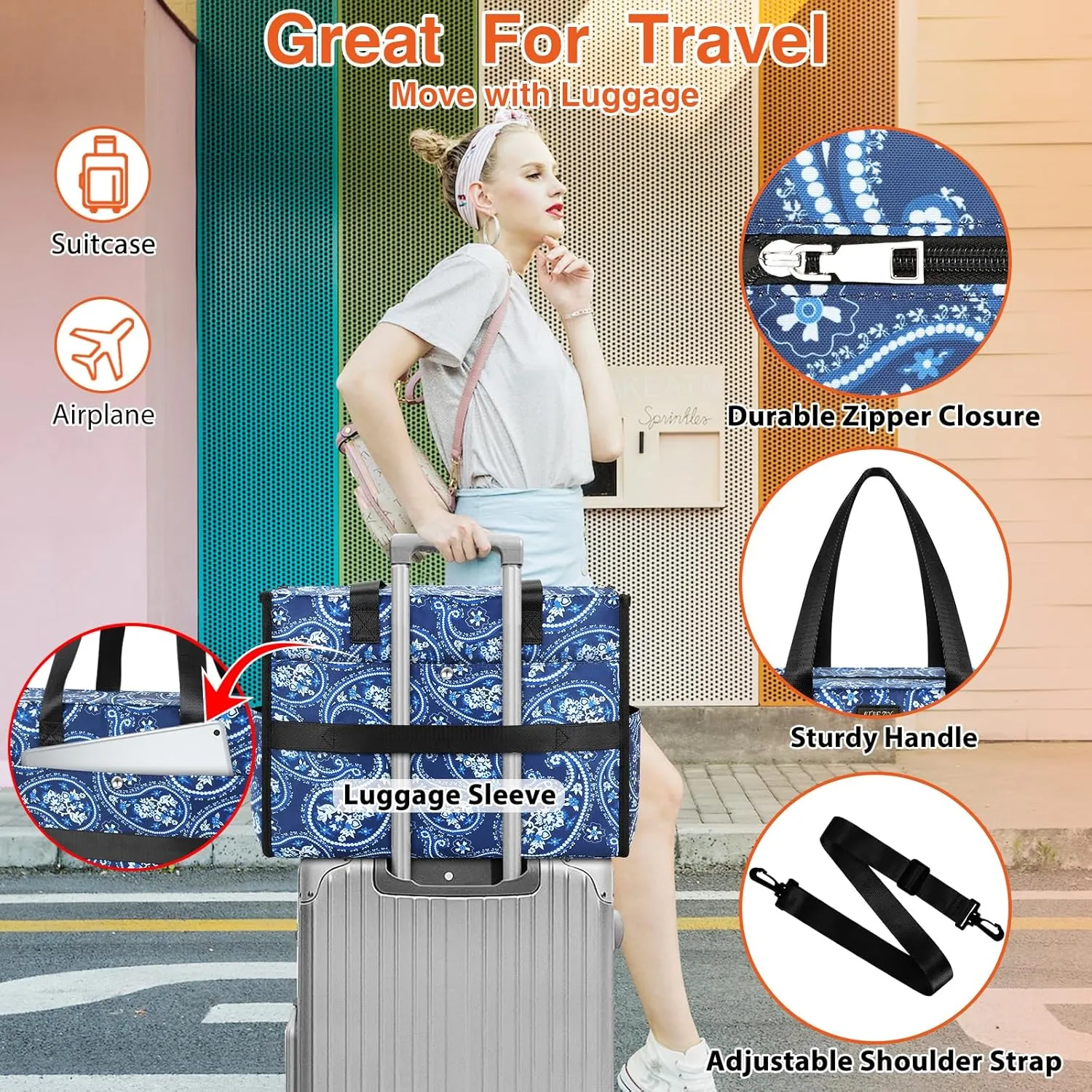 ITIEZY Utility Tote Bag for Women with 15/18 Pockets - Large Teacher Tote Bag with Zipper Compartment Nurse Bags for Work