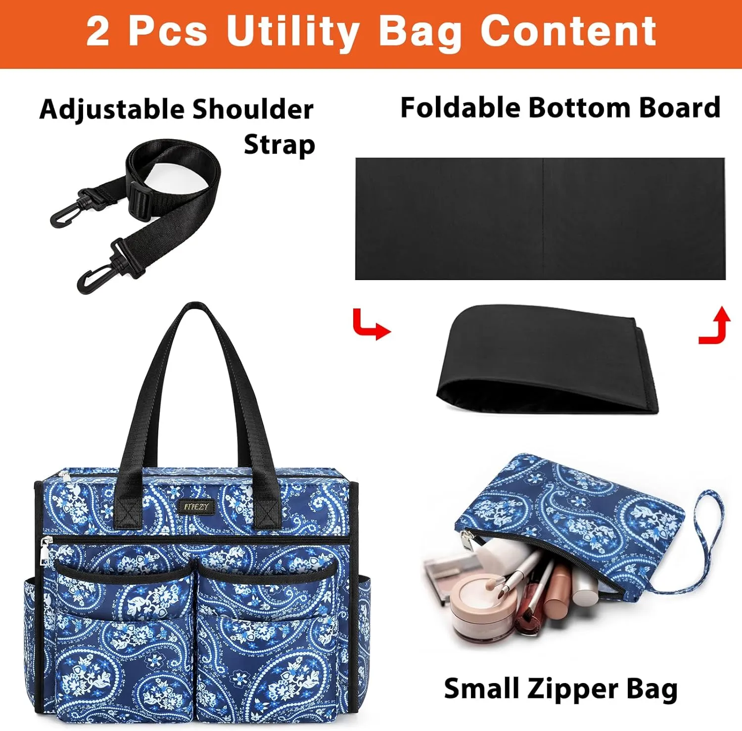 ITIEZY Utility Tote Bag for Women with 15/18 Pockets - Large Teacher Tote Bag with Zipper Compartment Nurse Bags for Work