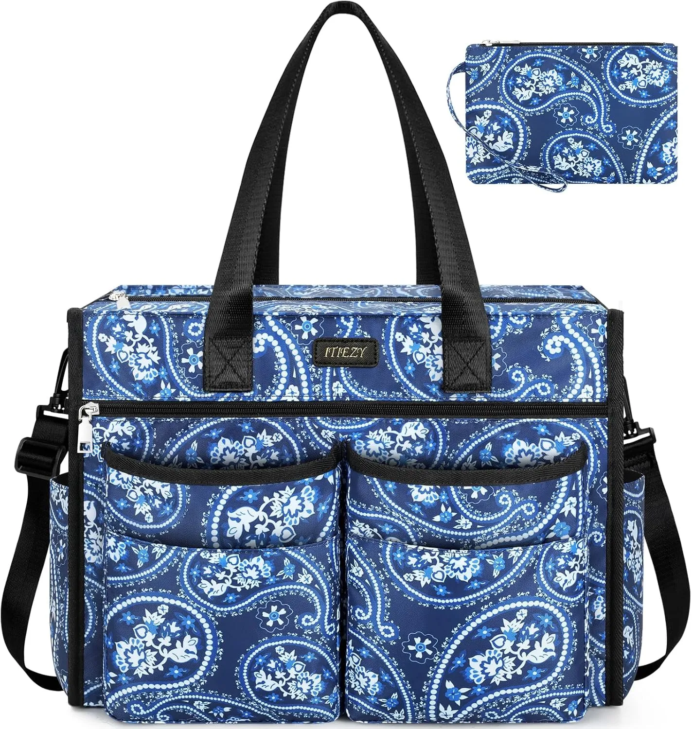 ITIEZY Utility Tote Bag for Women with 15/18 Pockets - Large Teacher Tote Bag with Zipper Compartment Nurse Bags for Work