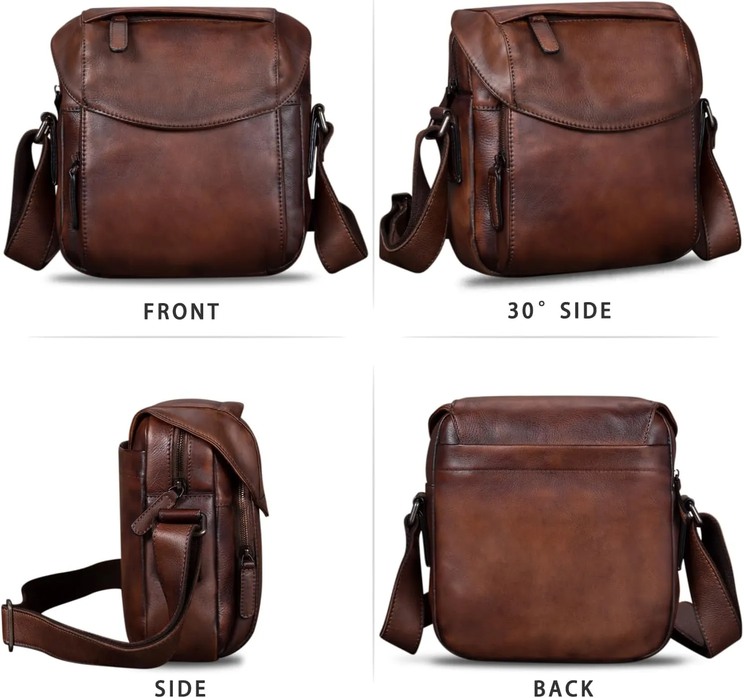 IVTG Genuine Leather Messenger Bag for Men Crossbody Shoulder Bag Satchel Casual Sling Daypack Work Business Daily Purse