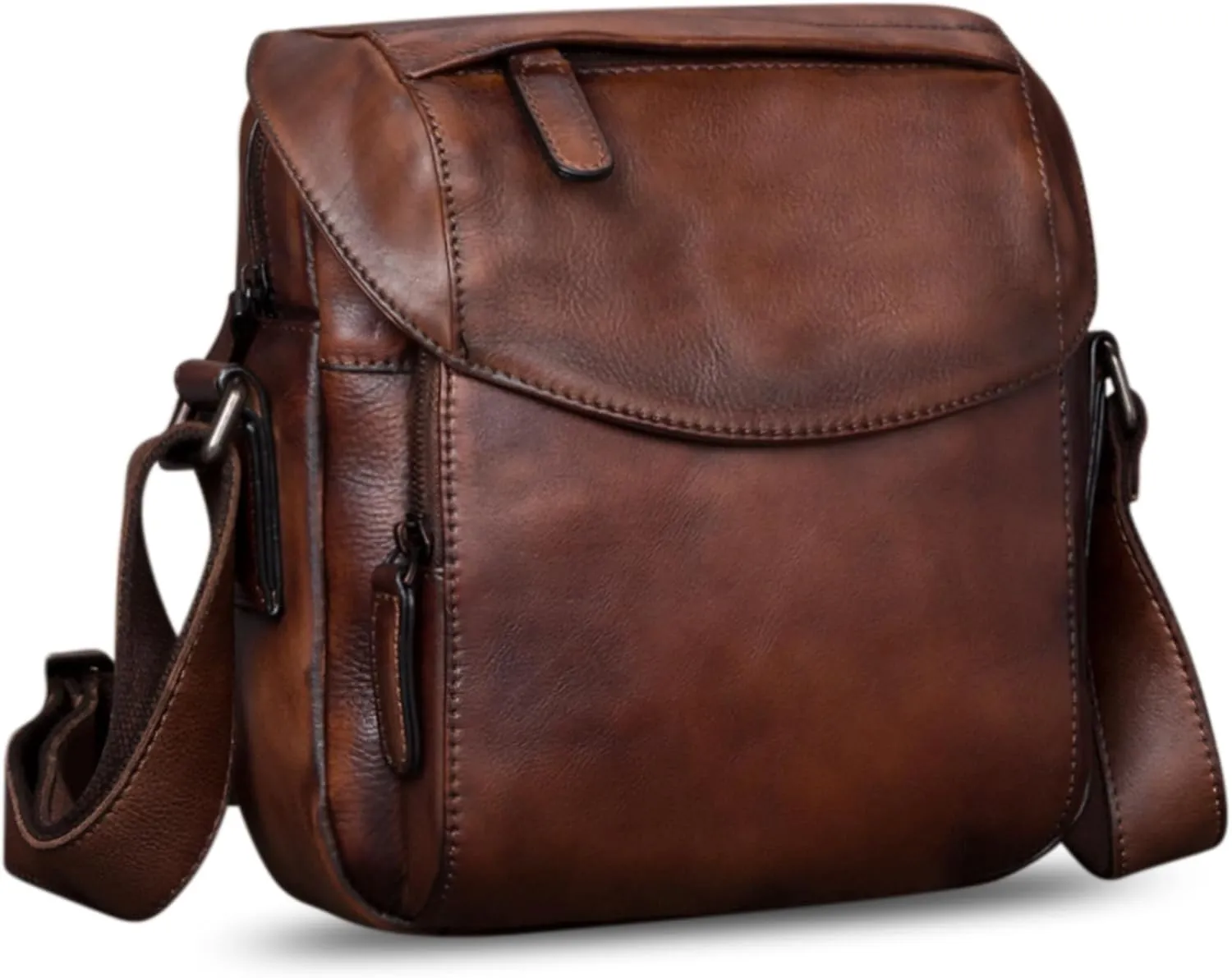 IVTG Genuine Leather Messenger Bag for Men Crossbody Shoulder Bag Satchel Casual Sling Daypack Work Business Daily Purse