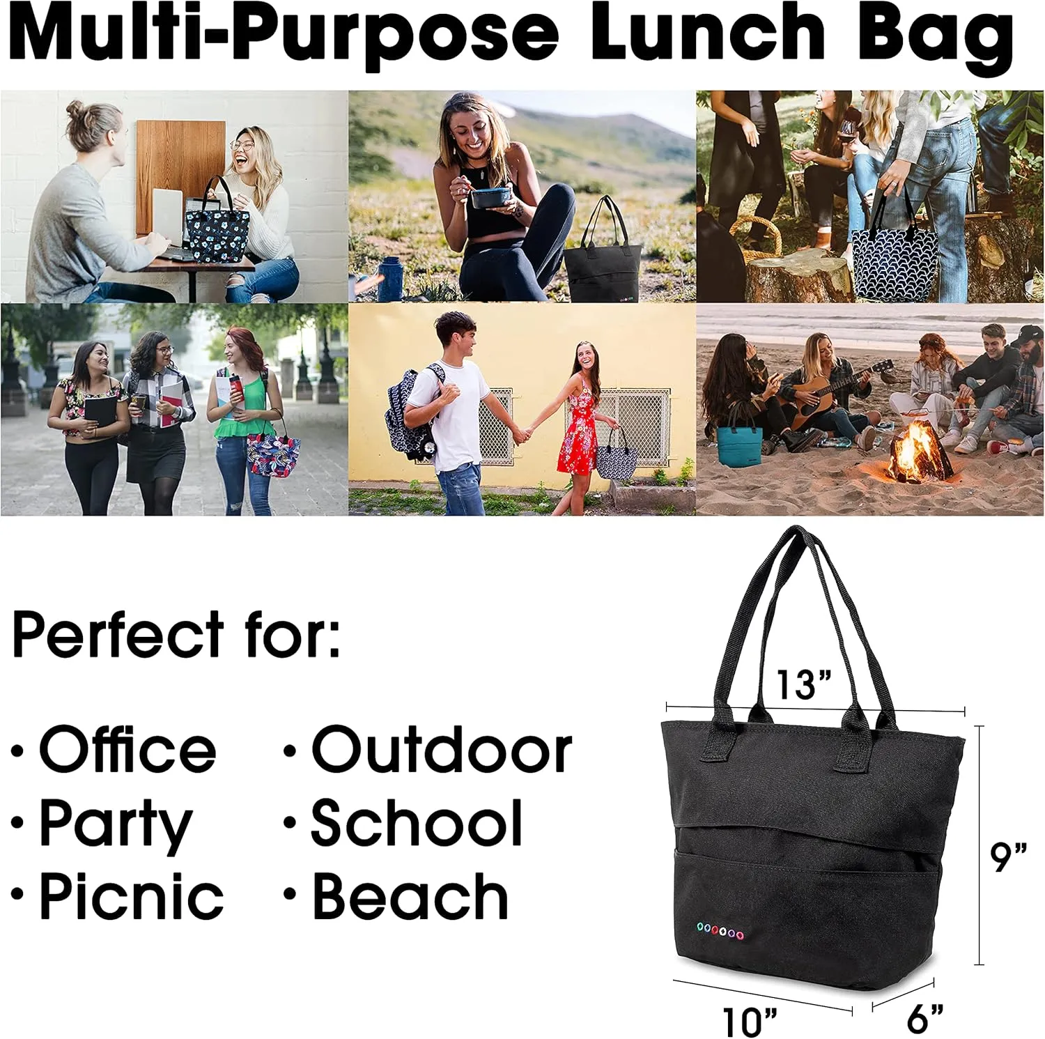 J World New York Lola Tote Bag Insulated Lunch-Box for Women, Black, One Size