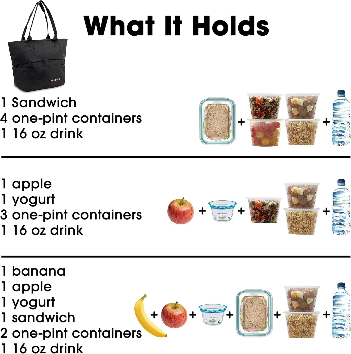 J World New York Lola Tote Bag Insulated Lunch-Box for Women, Black, One Size