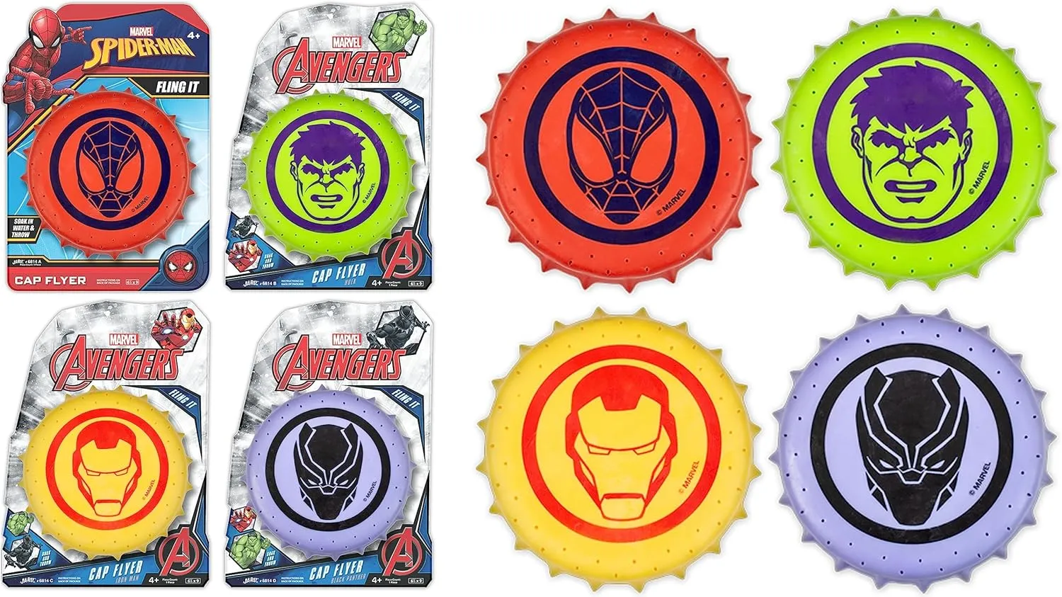 JA-RU Marvel Avengers & Spiderman Water Frisbee Soaker (4 Frisbees Assorted) Rubber Disc Water Toys for Kids & Adult. Outdoor Pool Toy & Beach Ball Games. Cool Summer Toys. Stocking Stuffers. 6814-4s