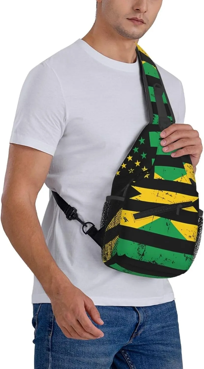 Jamaican Flag Lion Head Sling Bag Adjustable Chest Bags Casual Crossbody Bag Travel Shoulder Backpack