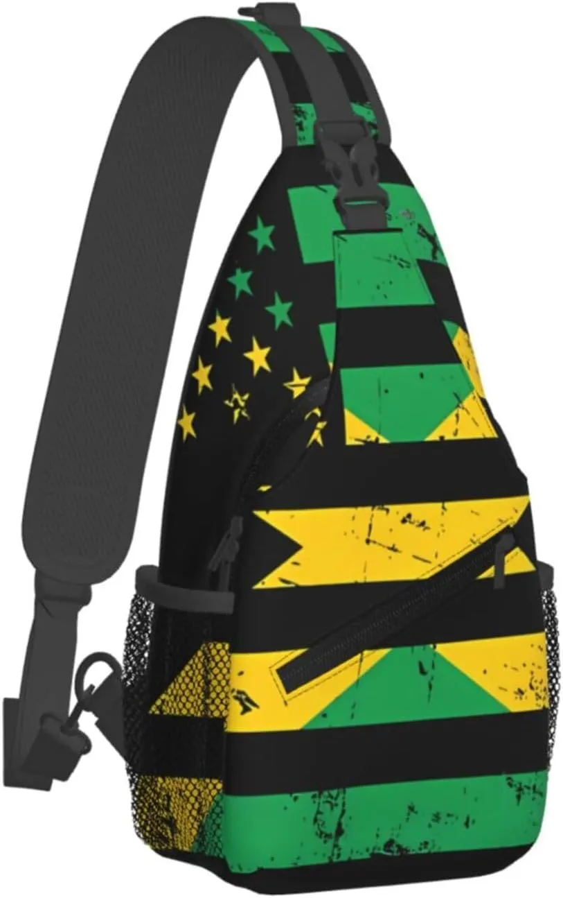 Jamaican Flag Lion Head Sling Bag Adjustable Chest Bags Casual Crossbody Bag Travel Shoulder Backpack