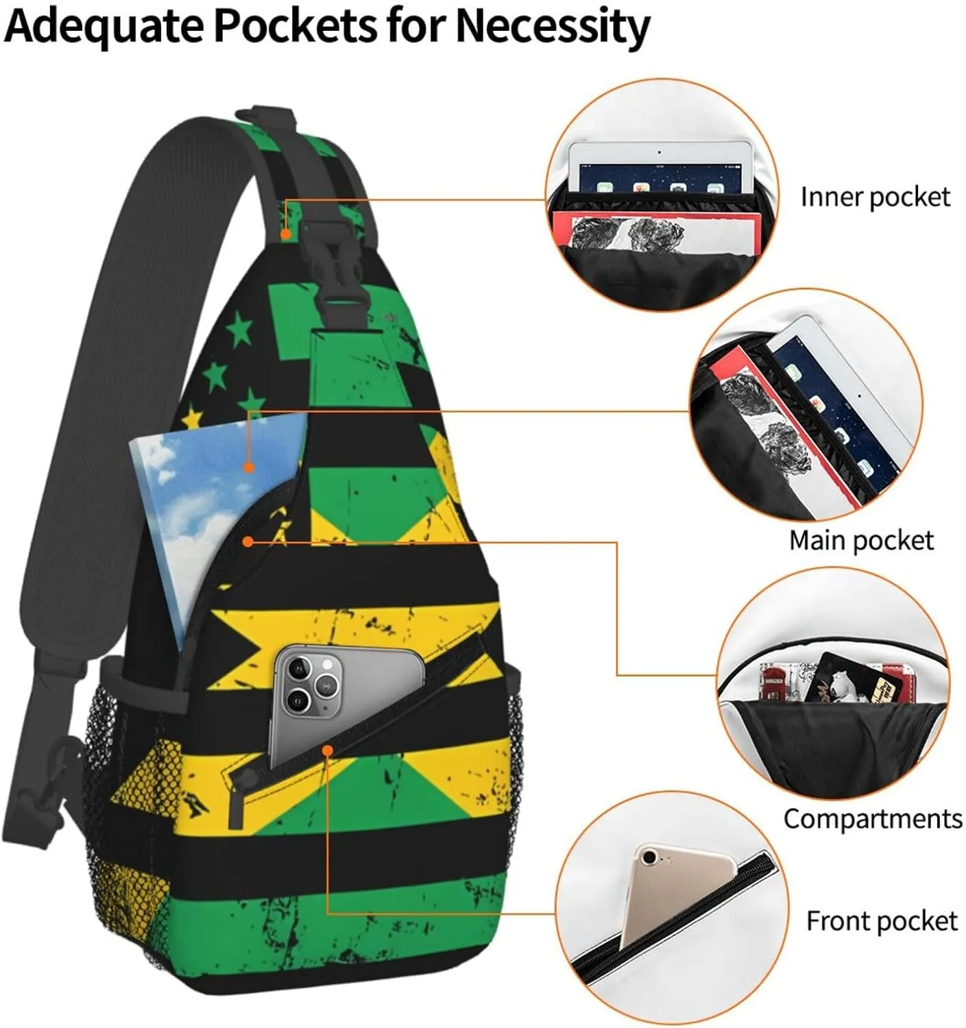 Jamaican Flag Lion Head Sling Bag Adjustable Chest Bags Casual Crossbody Bag Travel Shoulder Backpack