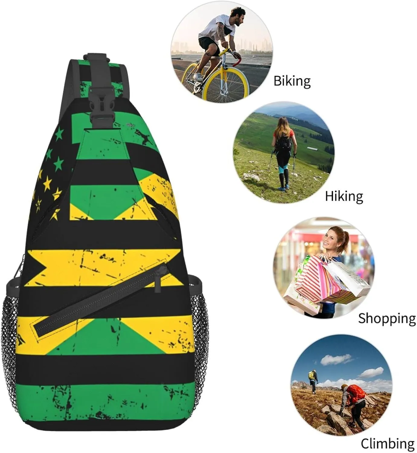 Jamaican Flag Lion Head Sling Bag Adjustable Chest Bags Casual Crossbody Bag Travel Shoulder Backpack