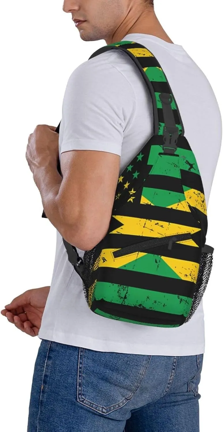 Jamaican Flag Lion Head Sling Bag Adjustable Chest Bags Casual Crossbody Bag Travel Shoulder Backpack