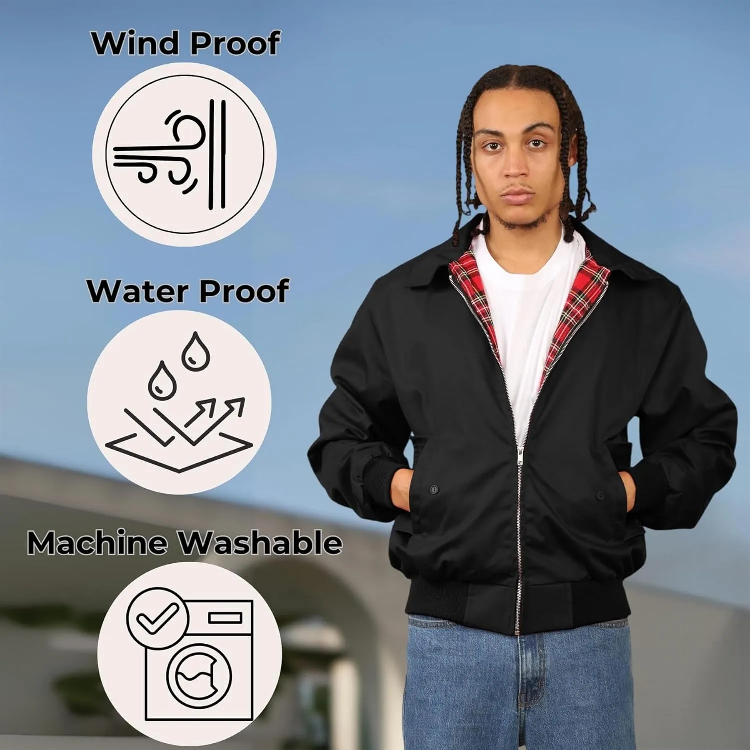 Janisramone® Classic Zip UP Men's Harrington Jacket, 1970 s Retro Vintage Bomber Jacket, Men Lightweight Jacket for Fall
