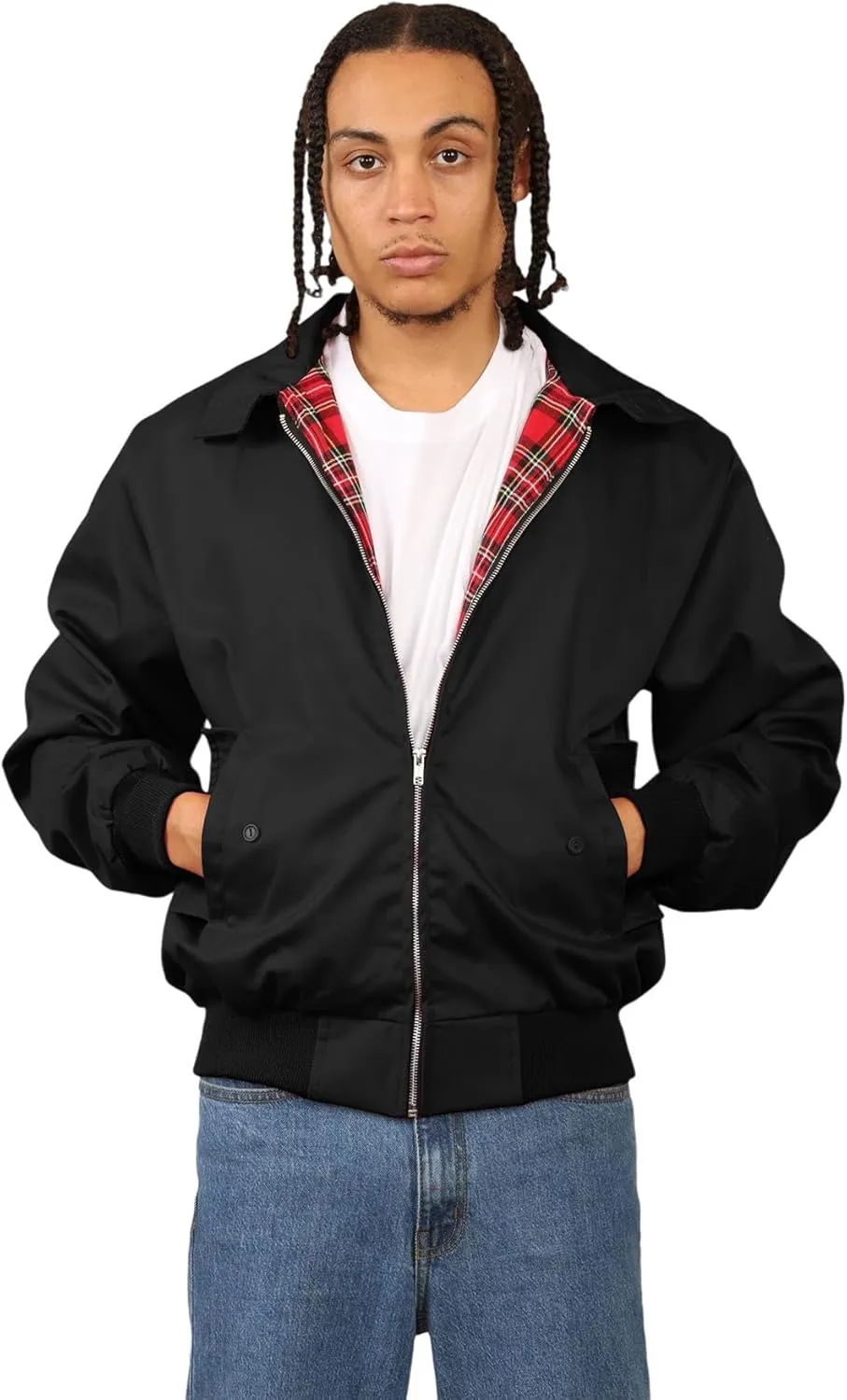 Janisramone® Classic Zip UP Men's Harrington Jacket, 1970 s Retro Vintage Bomber Jacket, Men Lightweight Jacket for Fall