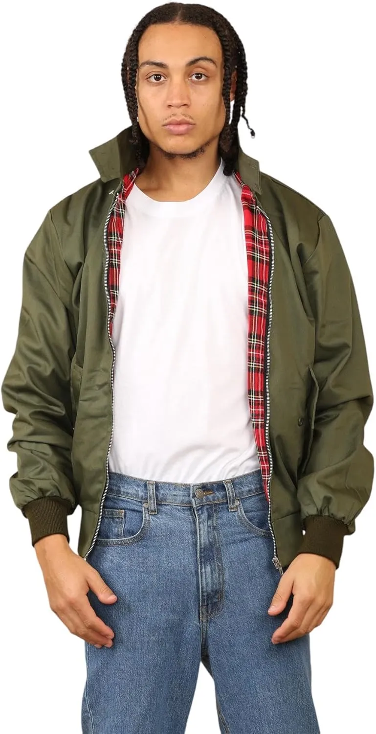 Janisramone® Classic Zip UP Men's Harrington Jacket, 1970 s Retro Vintage Bomber Jacket, Men Lightweight Jacket for Fall