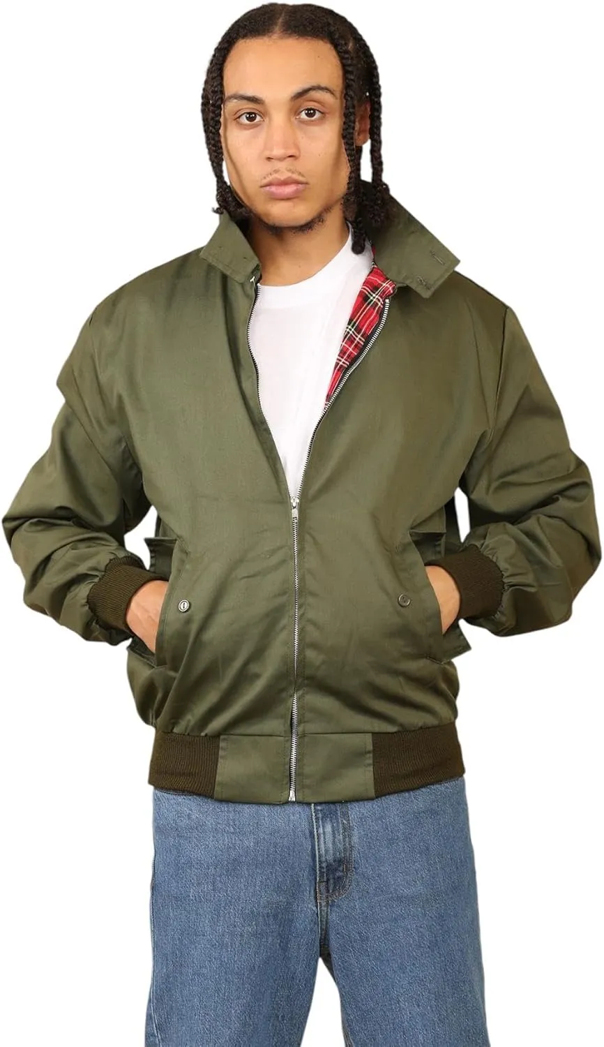 Janisramone® Classic Zip UP Men's Harrington Jacket, 1970 s Retro Vintage Bomber Jacket, Men Lightweight Jacket for Fall