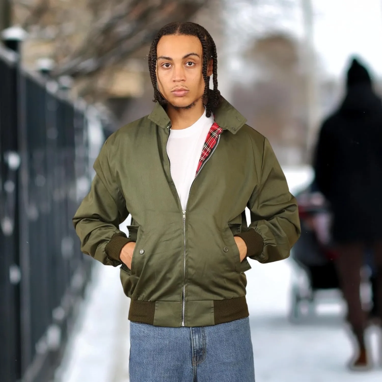 Janisramone® Classic Zip UP Men's Harrington Jacket, 1970 s Retro Vintage Bomber Jacket, Men Lightweight Jacket for Fall