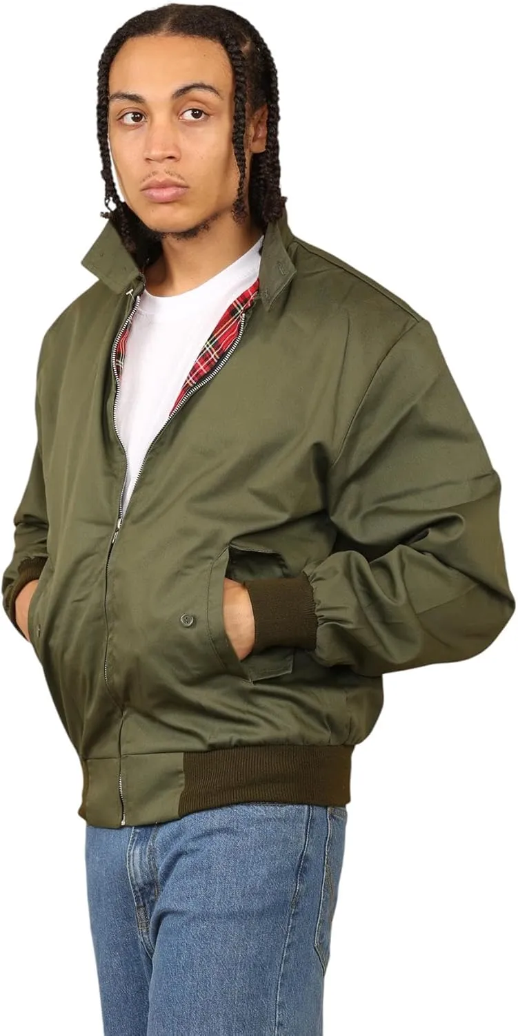 Janisramone® Classic Zip UP Men's Harrington Jacket, 1970 s Retro Vintage Bomber Jacket, Men Lightweight Jacket for Fall