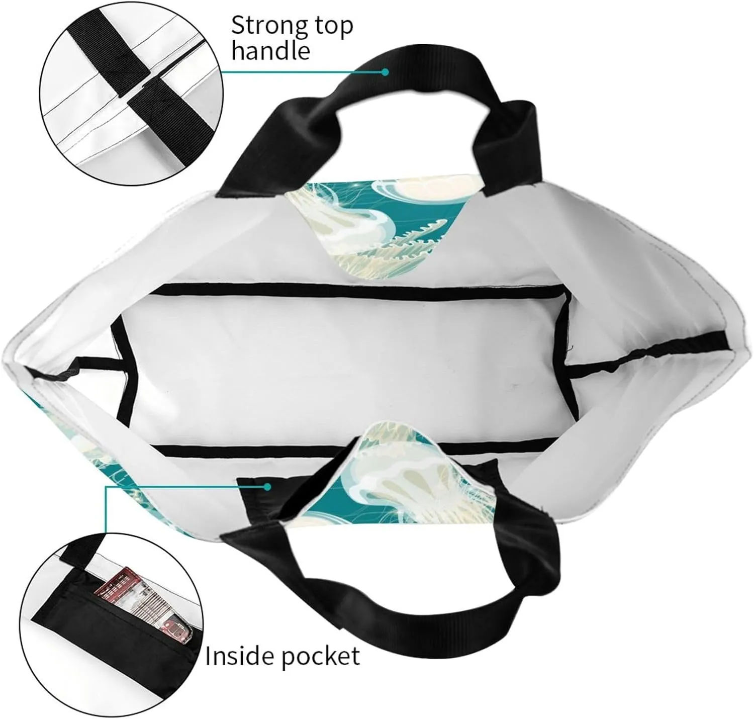 Jellyfish Canvas Tote Bag Cute Shoulder Bag Handbag Animal Casual Grocery Bags Funny Bag for Outdoor