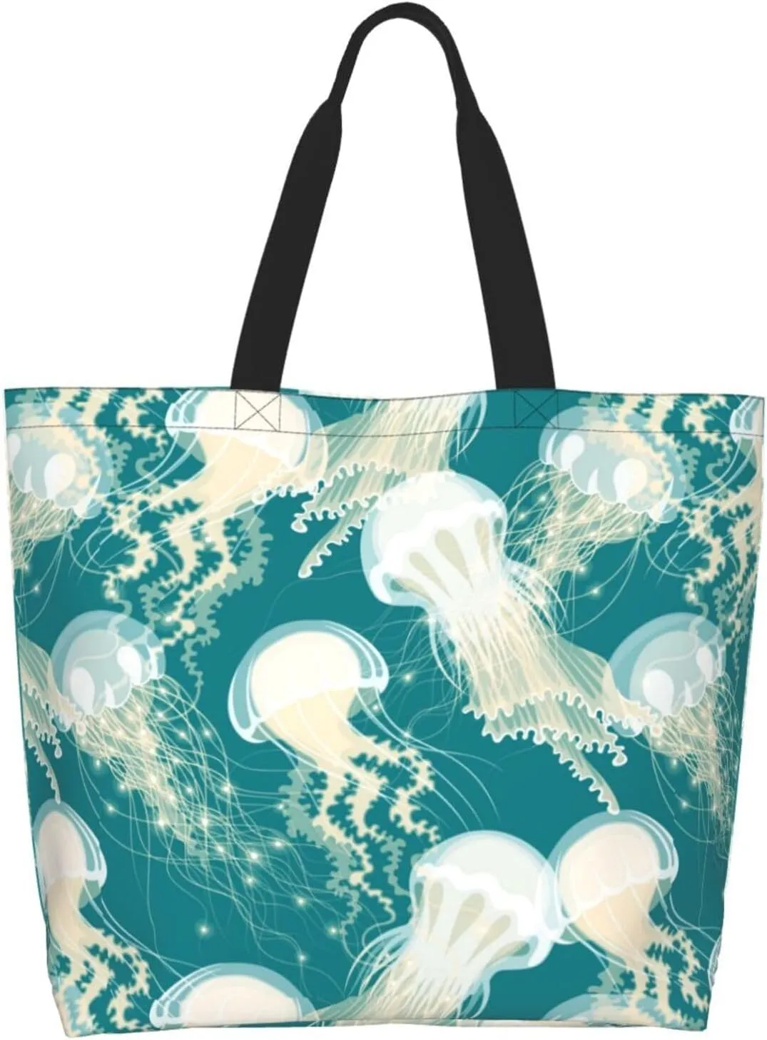 Jellyfish Canvas Tote Bag Cute Shoulder Bag Handbag Animal Casual Grocery Bags Funny Bag for Outdoor