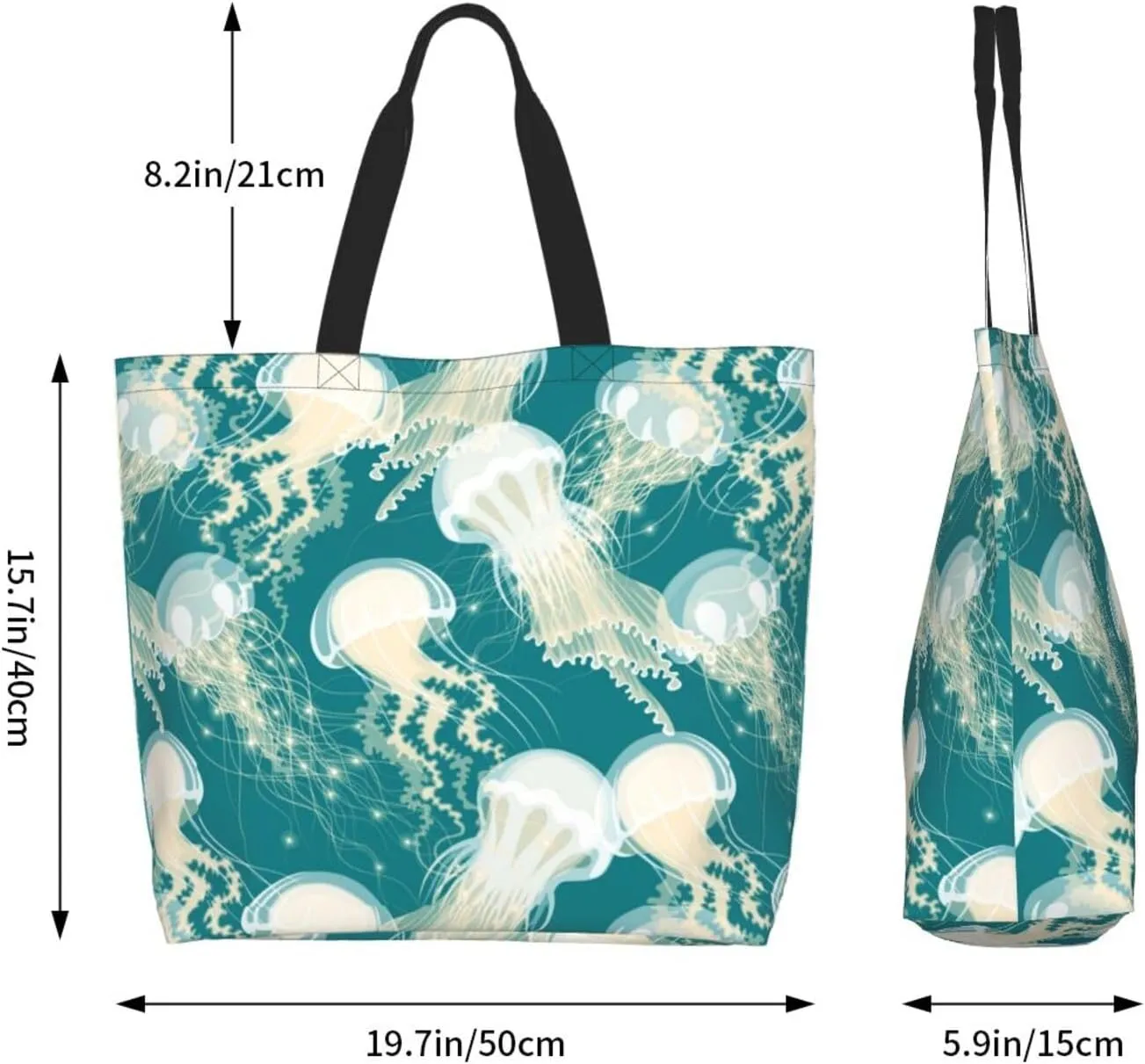 Jellyfish Canvas Tote Bag Cute Shoulder Bag Handbag Animal Casual Grocery Bags Funny Bag for Outdoor