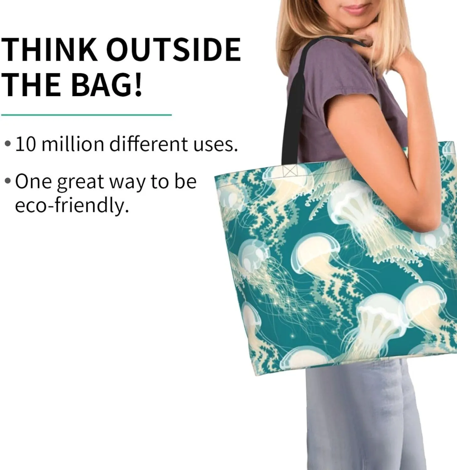 Jellyfish Canvas Tote Bag Cute Shoulder Bag Handbag Animal Casual Grocery Bags Funny Bag for Outdoor