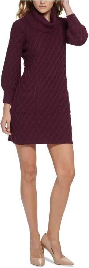 JESSICA HOWARD Womens Burgundy Pocketed Pull Over Long Sleeve Cowl Neck Short Shift Dress Petites PM
