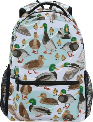 JIPONI Mallard Ducks Pattern Backpack For Girls Boys, Student School Bag Bookbag Travel Laptop Backpack Purse Daypack