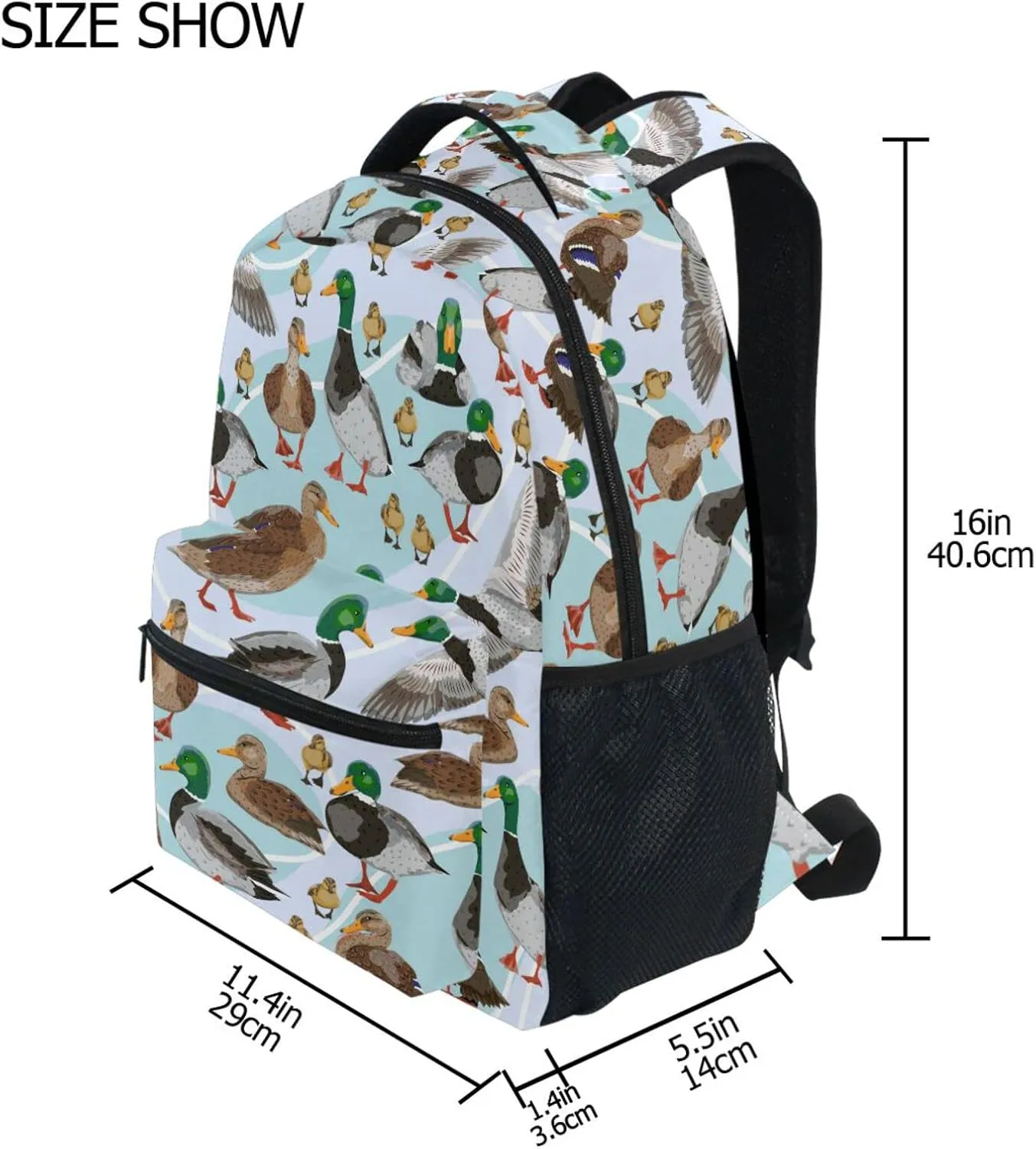 JIPONI Mallard Ducks Pattern Backpack For Girls Boys, Student School Bag Bookbag Travel Laptop Backpack Purse Daypack