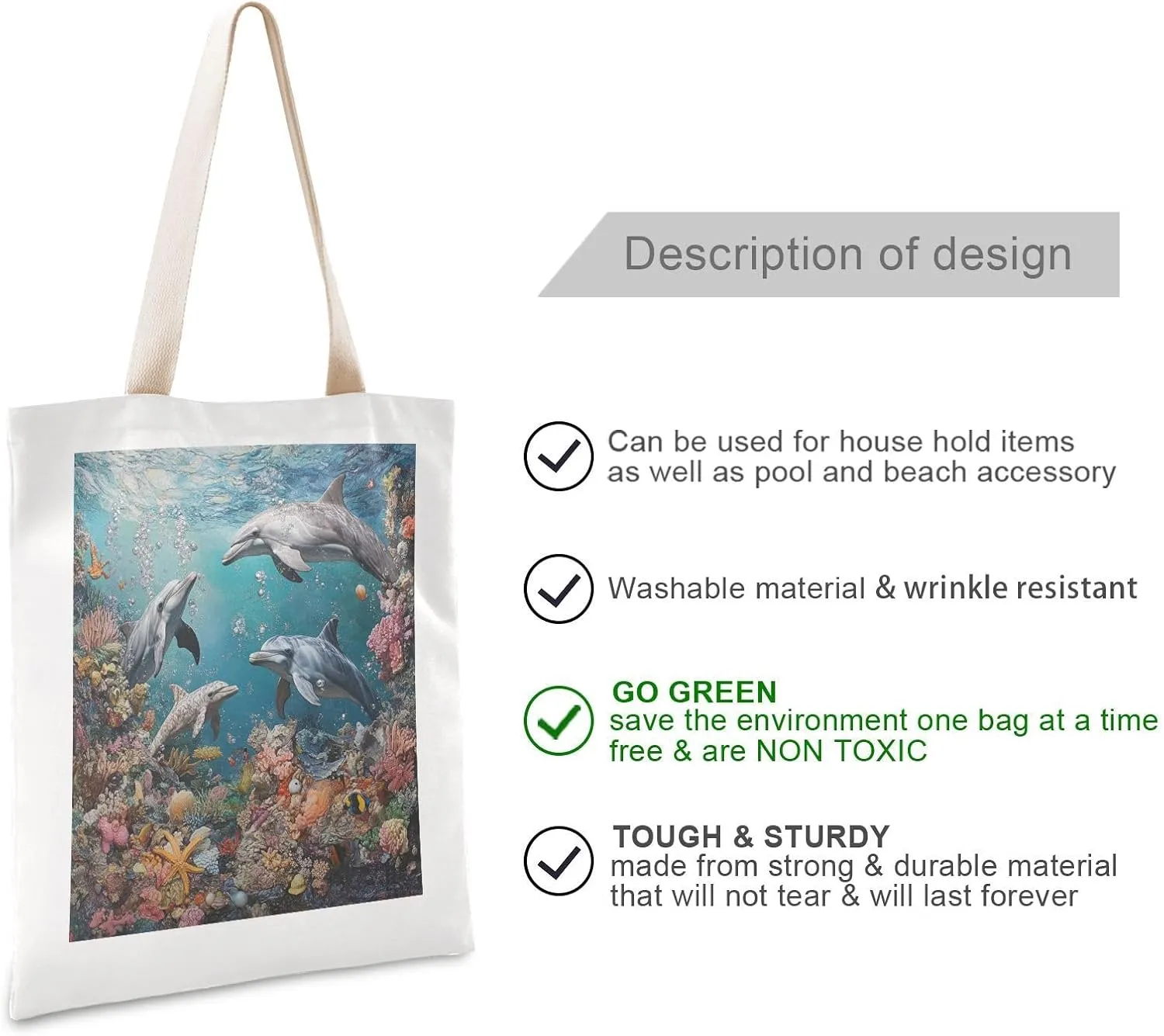 JSTEL Canvas Tote Bag for Women with Pocket,Canvas Tote Purse Shopping Bag