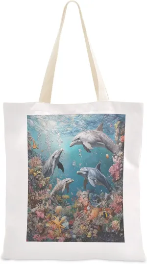JSTEL Canvas Tote Bag for Women with Pocket,Canvas Tote Purse Shopping Bag