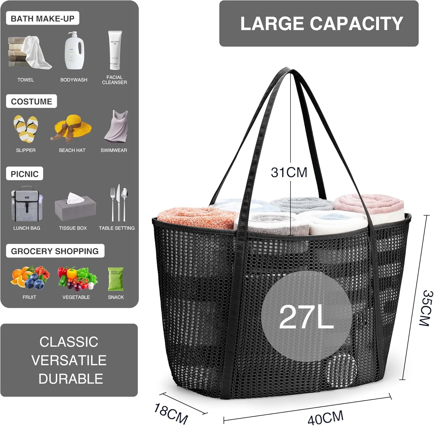 KALIDI FANCY FOREST Beach Mesh Tote Bag, Womens Shoulder handbag MAX 27L Grocery Bag