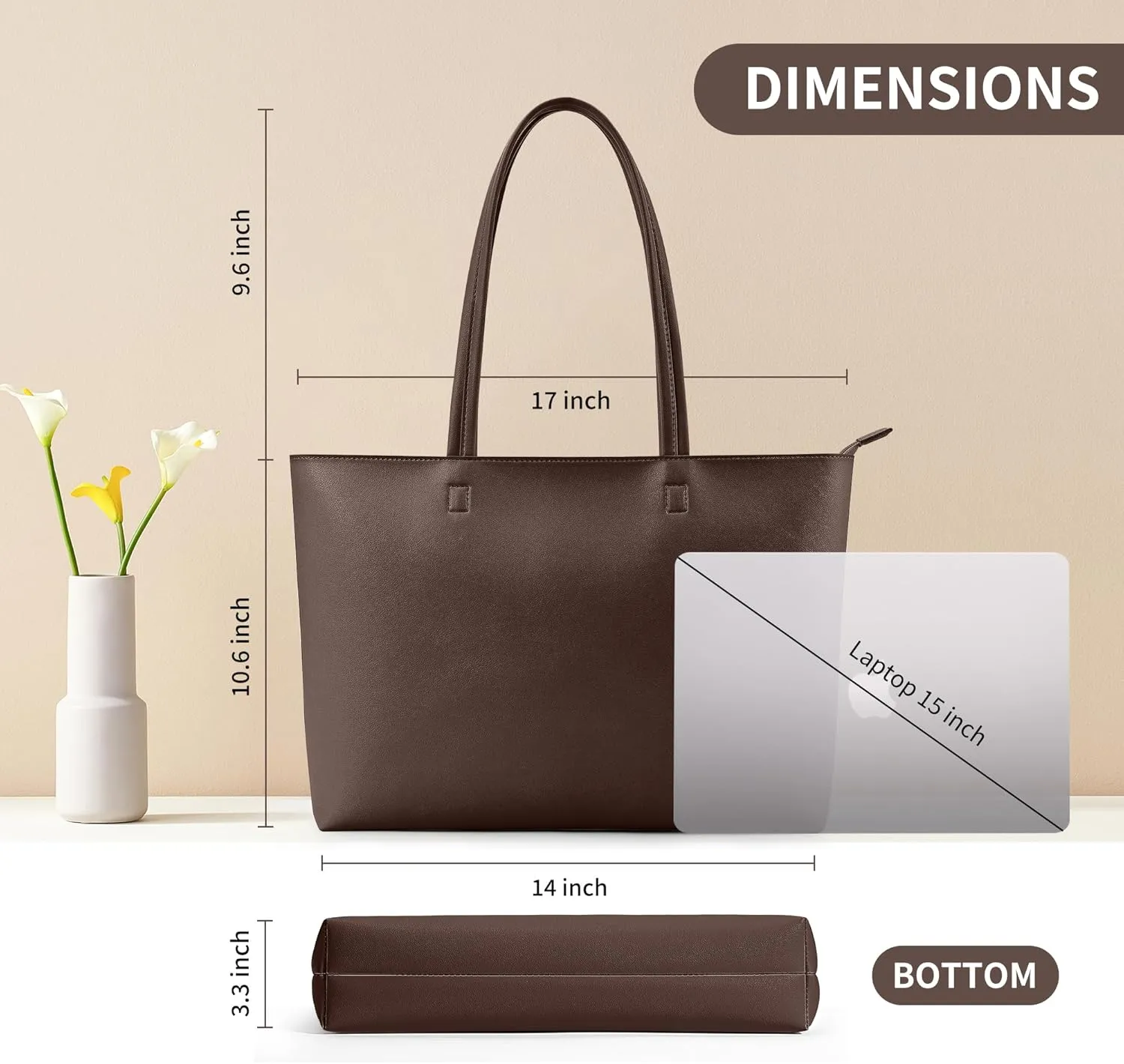 KALIDI Tote Bag Zipper Shoulder Bag Faux Leather Purses Satchel for Women Large Casual Handbag Work Dating College