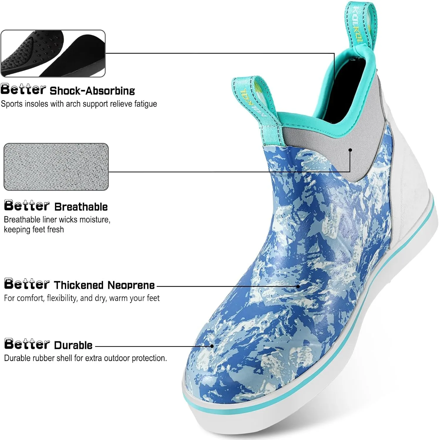 Kalkal Men's Deck Boots, Waterproof Fishing Rain Boots with High Traction, Men's Rubber Boots For Gardening Fishing Boating Camping Sailing
