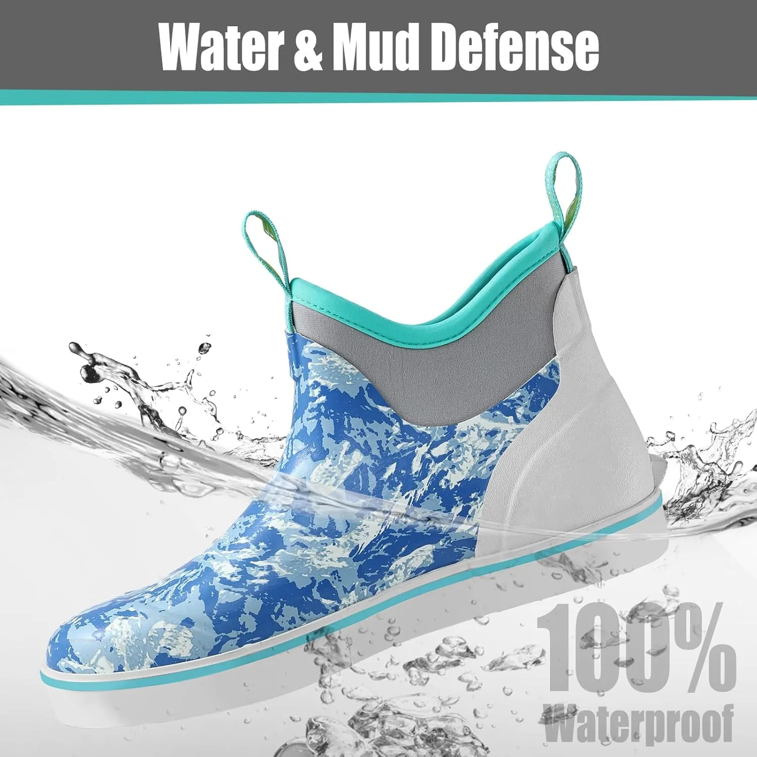 Kalkal Men's Deck Boots, Waterproof Fishing Rain Boots with High Traction, Men's Rubber Boots For Gardening Fishing Boating Camping Sailing