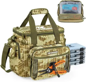 KastKing BaitSpace Fishing Tackle Bag With 4 Tackle Boxes & Removable Bait Binder, Water-Resistant Tackle Storage, Durable Fishing Gear, Adjustable Shoulder Strap